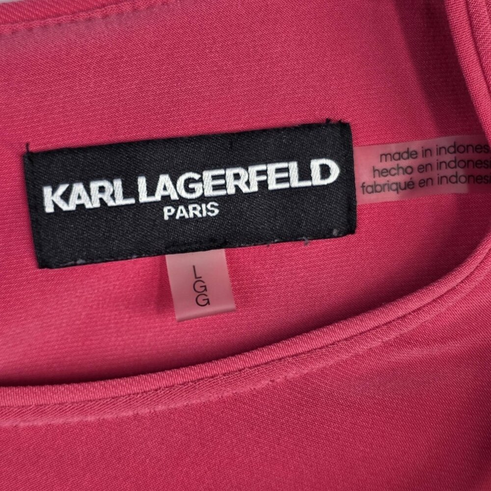 Karl Lagerfeld Paris Blouse Womens Large Pink Ruffle Bell Sleeve Top Chic Preppy - Picture 2 of 7